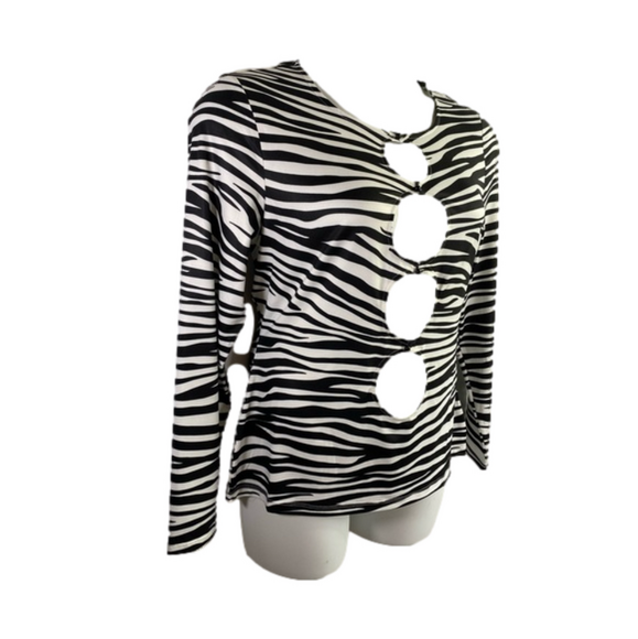 FTF Fashion To Figure Zebra Print Long Sleeve Sexy Peek A Boo Top SKU0431 - Picture 3 of 8